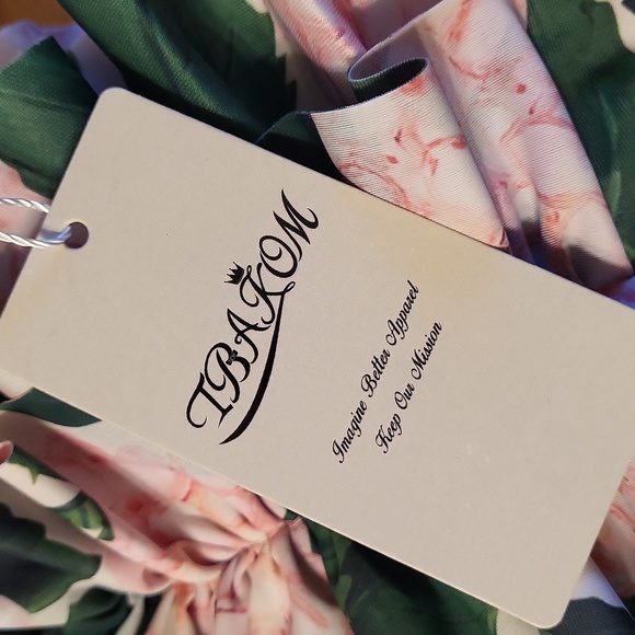 Ibakom Pink Hydrangea 2 Pc Swim Suit Highwaisted Ruffle Top Spaghetti Strap - Picture 5 of 10